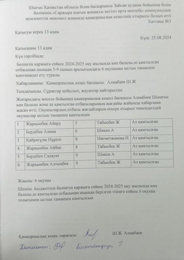 Қ.К хаттама №3 2024-2025 о.ж